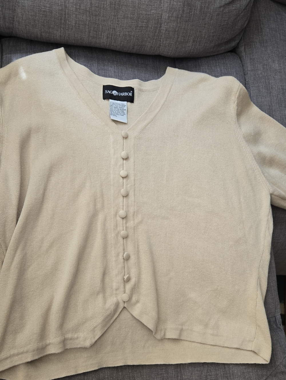 Sag Harbor Light Beige Button-Cover Knit Cardigan Vintage